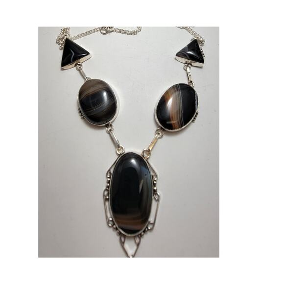 Striking Black Agate Necklace - Sterling Silver Statement Jewelry - Picture 1 of 10